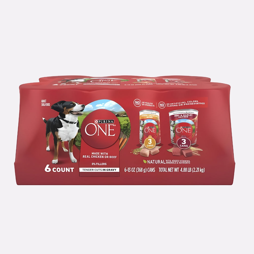 Purina ONE Real Beef & Chicken Wet Dog Food Variety Pack13 oz Can (6 Pack)