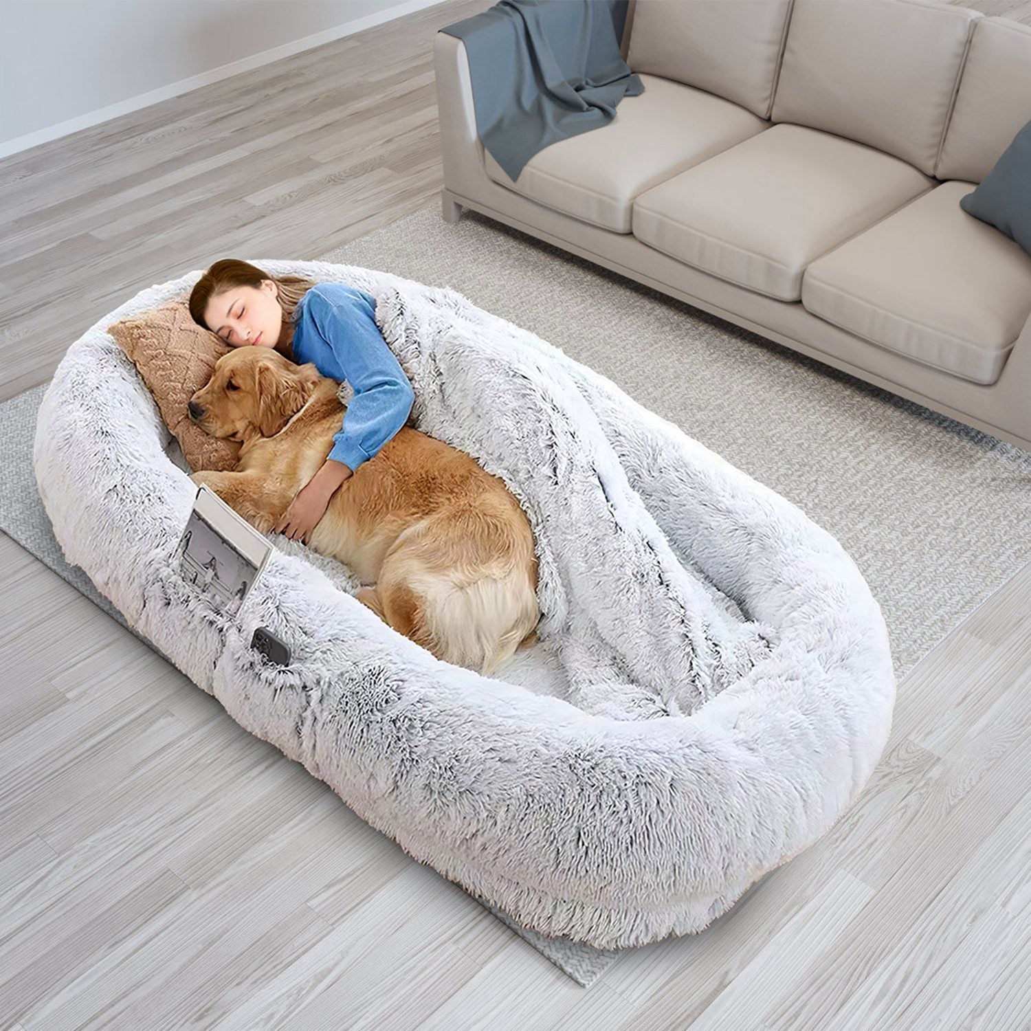 Human Size Dog Bed with Pillow Blanket