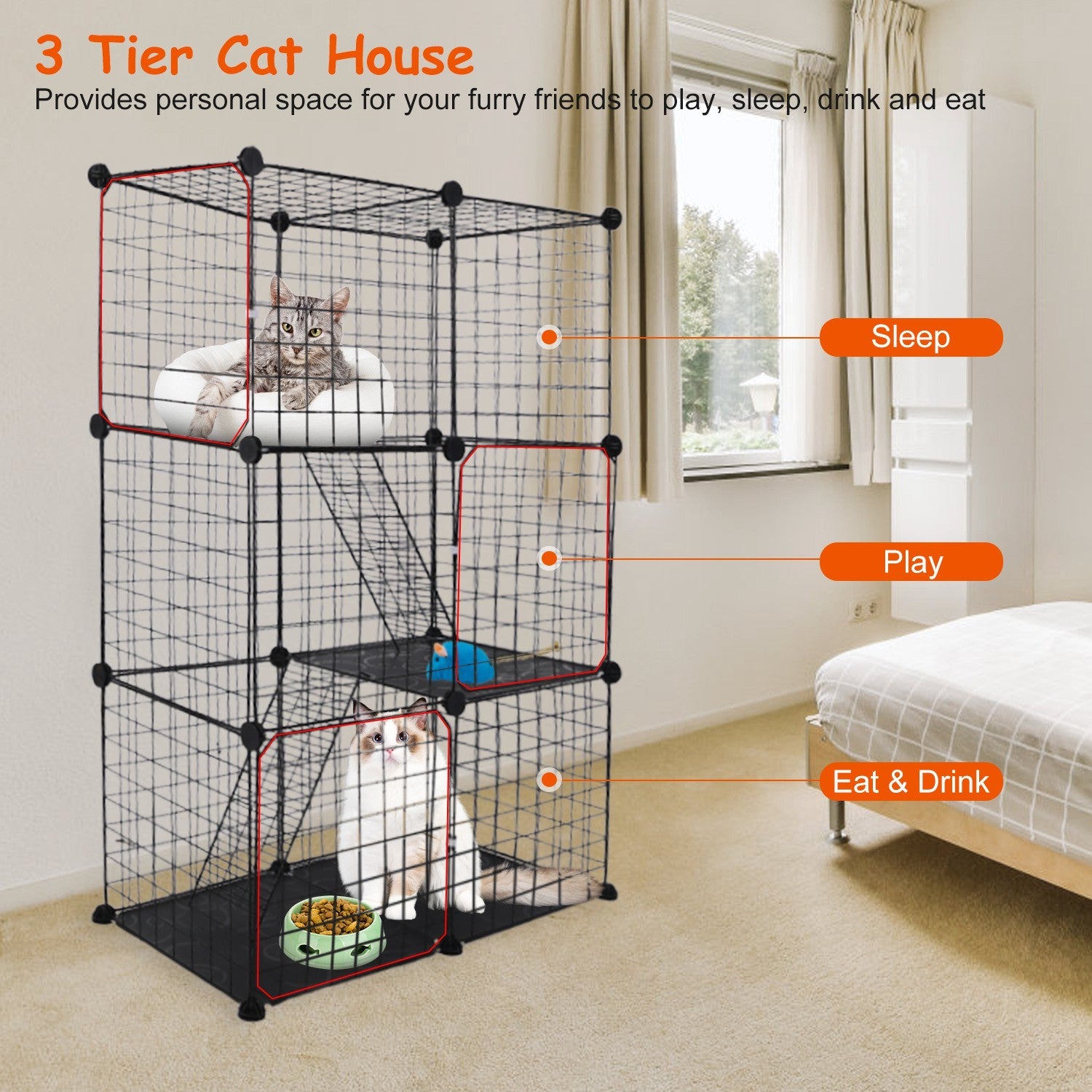 3 Tier Cat Playpen Cage Metal Indoor Cat