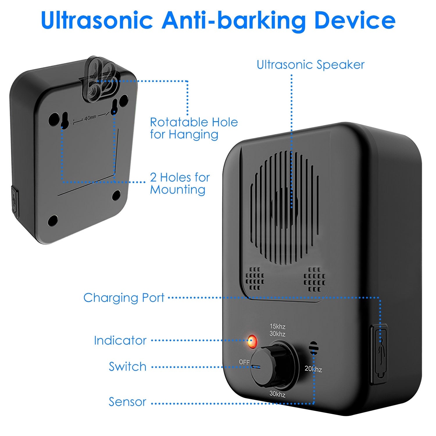 Rechargeable Ultrasonic Dog Anti Bark Device