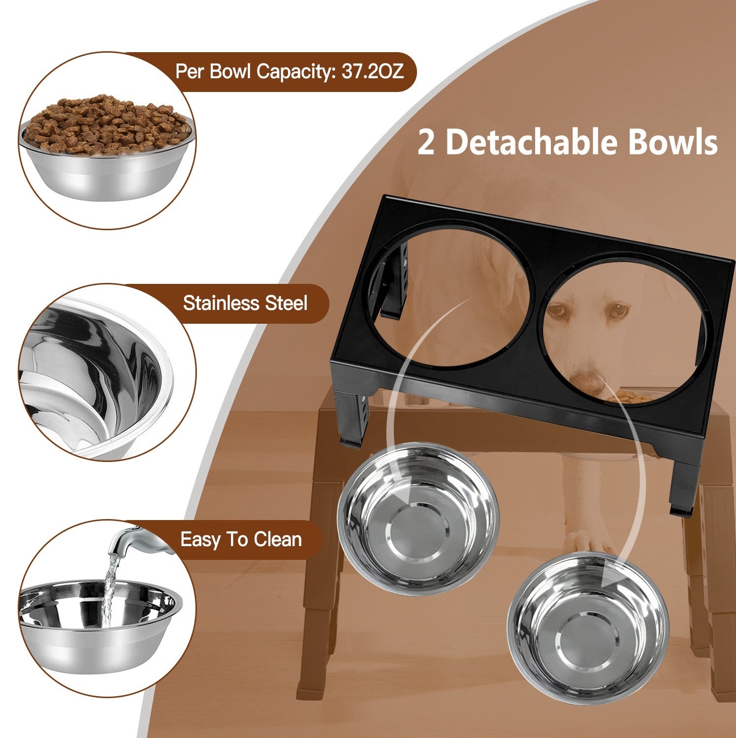 Dog Raised Bowls with 6 Adjustable