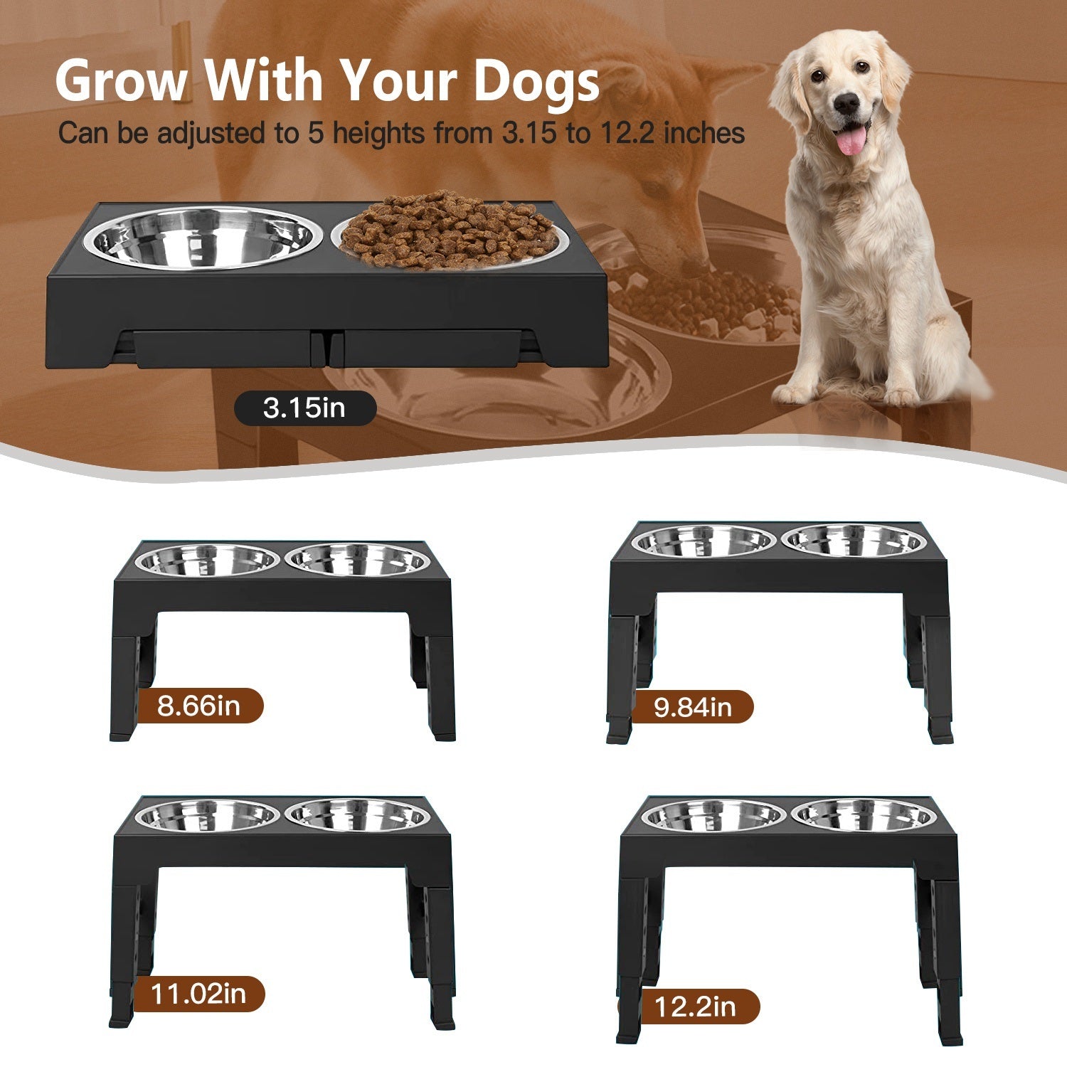 Dog Raised Bowls with 6 Adjustable